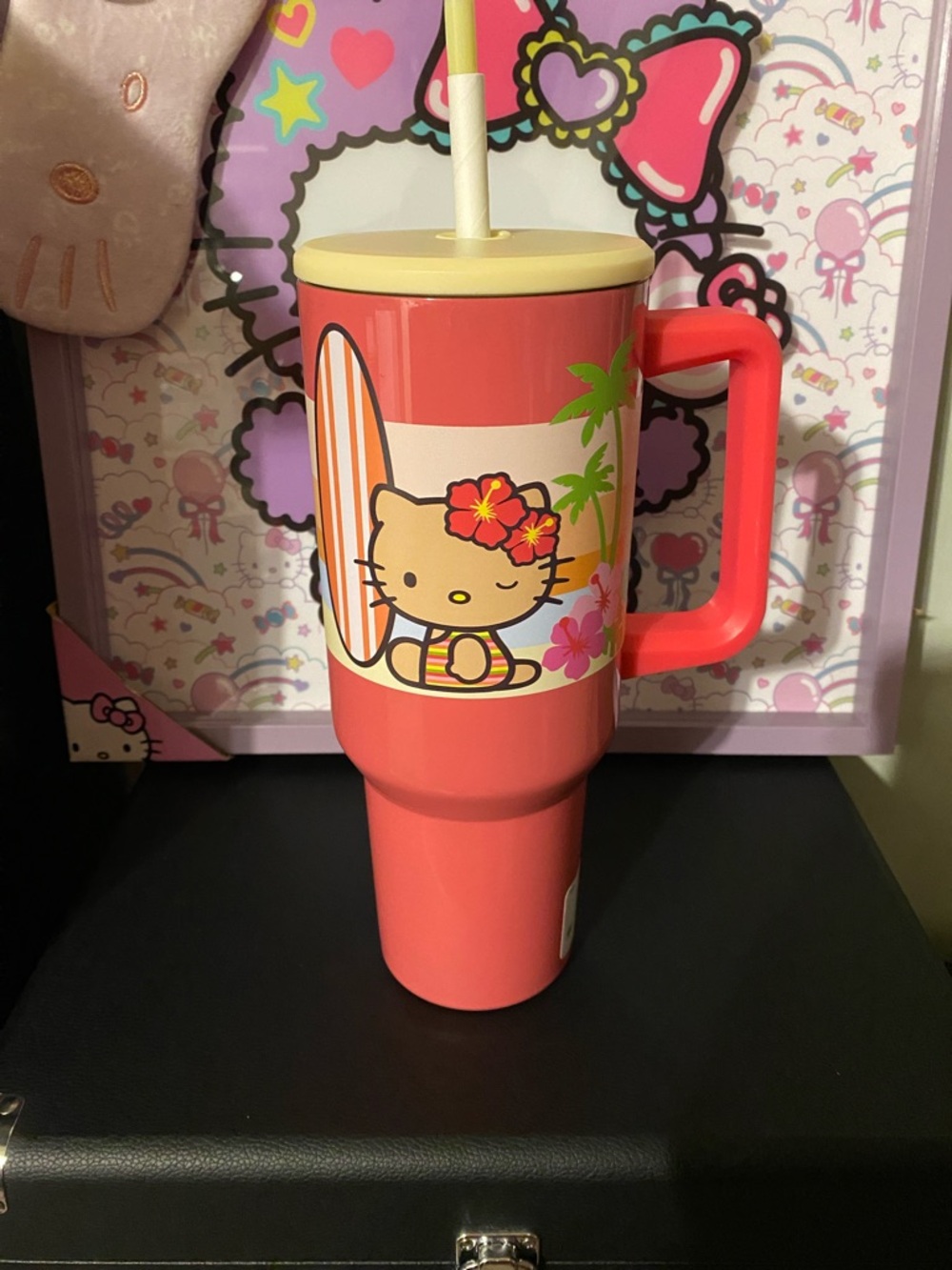 NWT Hello Kitty Pink Aloha Hawaii Travel Tumbler - Picture 3 of 4